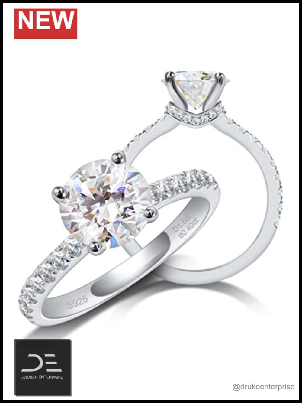 Moissanite Engagement Ring 925 Sterling Silver 18K White Gold Plated Solitaire